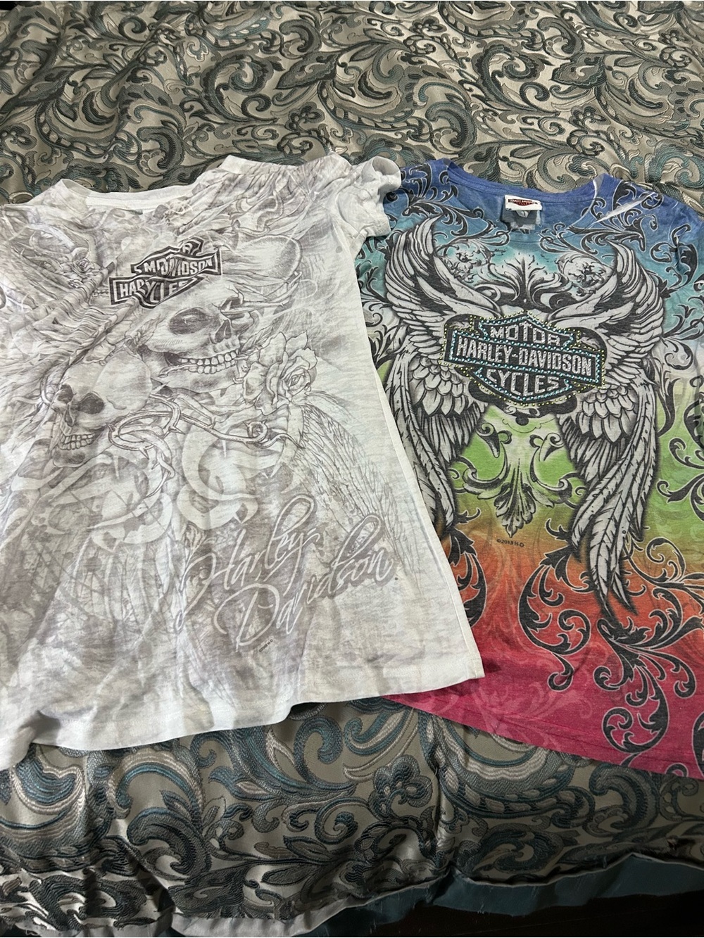 Harley-Davidson Women's Short Sleeve Tees - White & Multicolor Rainbow